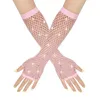 Knee Pads Trendy Ladies Rhinestone Arm Sleeve Dance-Gloves Fishing Net Mittens Elastic Mesh Sexy Women Party Long Gloves Elbow Cover Mitt