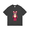 T-shirt manches courtes ample, marque tendance, petit ours, Double fil, pur coton, fraise violente, grand imprimé