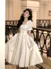 French Vintage Burgundy Evening Party Dress Women Summer Elegant Romantic Prom Vestidos Korean A-line Graduation Dresses 240115