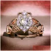 Wedding Rings New Women Fashion Jewelry Crown Wedding Ring 925 Sterling Sier Rose Gold Fill Eternity Engagement Claddagh Gift 1604 Dr Dh0X1