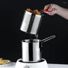 Poêles à frire cuisine friteuse en acier inoxydable fête Pot Camping universel crevettes petite poêle frites pour avec panier profond à la maison