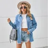 Long Sleeve Denim Jean Shirts Women's Blouses Button Down Shirt Business Casual Tops Ripped Female Clothing S M L XL