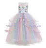 Flickor Unicorn Dress Rainbow Princess Fancy Birthday Party Dress Children Halloween Unicorn Utför kostym i 3-12 år 240116