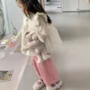 Pantaloni per bambini Pantaloni a maglia spessa per ragazze 2024 Bambini Autunno Inverno Cotone Gamba larga Casual Rosa Bianco Stile coreano