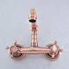 Bathroom Sink Faucets Antique Red Copper Brass Wall Mount Basin Faucet Double Handle Kitchen 360 Degree Rotation Wash Water Tap