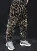 Pantaloni da uomo con paillettes per costumi da esibizione di ballerini di cantanti Pantaloni casual larghi Pantaloni Harem glitterati Abbigliamento da palco per danza hip-hop Oro Bianco Verde