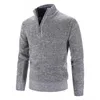 Automne hiver épais tricoté pull hommes pulls couleur unie fermeture éclair col montant Slim Fit tricot casual homme 240116