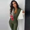 Sport Jumpsuits med dragkedja Ribbed bodycon High Neck Tight Rompers Streetwear Women bodysuits Gymkläder sportkläder 240115