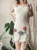 Casual Dresses Summer Women Crochet Knit Mini Dress Sleeveless Tie Shoulder Strap BodyCon Flower Kort strandkläder