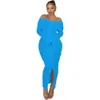 Fashion New Women Elegant Dress Off Shoulder One Line Neck Sexy Wrapped Hip Skirt Design With Wave Pattern Long Sleeved Dress