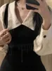 Preppy Long Sleeve Mini Dresses for Women Korean Fashion Style Cute Sexy Peter Pan Collar Aline Fake 2 Pcs Casual Vestidos Chic 240115