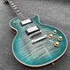 Guitare électrique LP personnalisée, dessus en érable flamme bleu-vert, une pièce, manche en acajou, Contour du talon, livraison gratuite