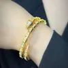 Versión de alto estilismo V Oro Nuevo Doble Círculo Micro Set Circón Chapado en Oro Elástico Edición Estrecha Pulsera de Mujer Serpiente