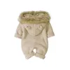 Klassieke Effen Kleur Lange Mouw Gebreide Acryl Pluizige Capuchon Baby Jongens Meisjes Rompertjes Zachte geboren Onesie Baby Pyjama Kleding 240116