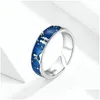 Cluster-Ringe Bamoer Sterling Silber 925 Liebhaberringe für Paare Blauer Sternenhimmel von Van Gogh Offener Fingerring Design Schmuckzubehör Dh1So
