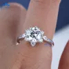 Fine Diamond Jewelry 10K Solid White Gold Round Cut 2Ct Moissanite Halo Rings Fashion Flower Wedding Ring For Women