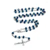 Pendant Necklaces Vintage Blue Receptacle Crystal Rosary Cross Necklace Catholic Prayer Beads Religious Ornaments