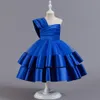 Juwelen-Ballkleid-Blumenmädchenkleider aus Satin und Tüll, Tee-Länge, ärmellos, individuelle formelle Kleidung für Kinder