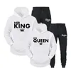Lover Outfit Her QUEEN or His KING Printed Tracksuits Couple Hoodies Suits Hooded Sweatshirt and Sweatpants Two Piece Set S-4XL 240116
