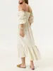 Casual Dresses Women Smocking Floral Tube Dress Lantern Sleeves Low Cut Off Shoulder Ruffle Maxi Y2K Strapless Beach