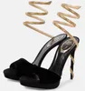 Été luxe Renecaovilla Margot sandales chaussures serpent enveloppé femmes talons hauts cristal lanières velours rouge noir Slingback pompe fête mariage