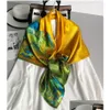 Foulards Grand foulard en soie carré Foard Kerchief pour femmes Femme Satin Foulards de cheveux Unique Hijab imprimé Hill Trees 858 B3 Drop Deliver Dhz4X