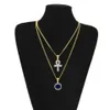 2 in1 placcato oro Ankh chiave egiziana con strass collana con ciondolo croce di cristallo collana con ciondolo rubino blu set di gioielli da uomo H233V