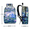 Bolsas Pintura a óleo Lírias de água / lágrimas / mochila noturna estrelada Claude Monet Gustav Klimt Van Gogh Sacos Escola Laptop Mochilas