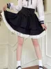 Kjolar japansk båge lolita stil kawaii kvinnor svarta ruffles söt mini kjol kvinnlig koreansk mode hög midja prinsessa 2024