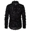 Sexy Black Feather Lace Shirt Men Fashion See Through Clubwear Dress Shirts Mens Event Party Prom Transparent Chemise S-3XL 240116