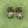 Vintage Brass Copper Golden Earring Drop Rings Eardrop Women Colorful Crystal Plated Earring With Box Set