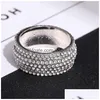 Bandringar lyxiga ringsmycken Pave Seting fl 360st Simated Diamond Cz Stone Rings Engagement Wedding Finger For Men Women 592 Q2 D DHCLM