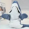 Funny Shark Blanket Hoodie Women Wearable Kigurumi Kids Parents Hooded Warm Flannel Cartoon Homewear Shark Onesie Sleeping Bag 240116