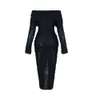 Urban Sexy Dresses Fashion New Women Elegant Dress Off Shoulder One Line Neck Sexy Wrapped Hip Skirt Designer With Wave Pattern Long Sleeved Dress