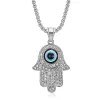 Hip Hop Iced Out Evil Eye Pendant Golden Color 14K Yellow Gold Hasma Hand of Fatima Necklace for Women Men Jewelry High Quality 526