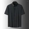 Men's Dress Shirts Fashion Ice Silk Seamless Short Sleeved Top For Summer Thin Business Casual Elastic Wrinkle Resistant Breathable Shirt