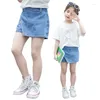 Шорты, джинсовая летняя одежда для девочек, детская голубая, розовая, белая, черная юбка, брюки, модные детские мини-джинсы от 4 до 14 лет
