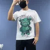 Ins European Industry Street Fashion Brand Printing Diamond Green Violence Bear High Loose T-shirt Plus Fat Size