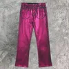 Erkek kot pantolon moda lazer parlayan pembe pantolon sıradan elastik erkekler ve kadın hip hop bülbeli sokak giyim dans kulübü pantalonlar