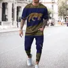 Boutique Leopard Print Men's Trousers Tracksuit 2 Piece Set Streetwear Short Sleeve T Shirtlong Pants Clothes Mane Clothing 240116