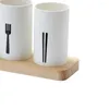 Kitchen Storage Silverware Tube With Wood Base Dinnerware Rack Flatware Organizer Cutlery Utensil Holder Chopsticks