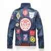 Hombres Chaqueta de mezclilla Insignia vintage Parches Abrigo Manga larga Slim Fit Patchwork Tops Diseñador Pintado Hip Hop Streetwear Punk Jeans 240115