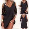 Casual Dresses Women Lace Mesh Stitching Glamorous Black V Neck Mini Dress Short Sleeve Body Slim For Vestidos