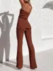Dwuczęściowe spodnie kobiety Y2K 2 strój bez ramiączki Bezpośrednie ramienie rurka wycięcia wierzchołki elastyczne wysoką talię szeroką nogę długi zestaw