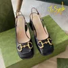 Designer Sandals With Buckle G Women's Shoes Black Slingbacks Mid Heel Pump Chunky Ankle Strap Lady Dress Shoes Casual Style Italy Made Size EUR 34-42