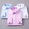 Camicia elegante da uomo classica con polsini francesi alla francese, abbottonatura coperta, formale, standard, da lavoro, manica lunga, lavoro d'ufficio, camicie bianche 240115