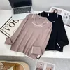 Stylish Lapel Block Color Sweaters Plus Size Women Clothing Autumn Winter Slim Stickover Hoppare C26 2376 240116