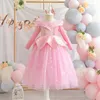 Roze Doornroosje Jurk Kinderen Aurora Cosplay Kostuum Lente Herfst Meisje Verjaardagsfeestje Prinses Outfits Kinderen Elegante Jurk 240116