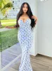 Hugcitar Women Elegant Floral Beach Vacation Bodycon Streetwear Long Vress 2023 Summer Closeale Gerlyale Motics for Business 240115