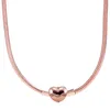 Original Rose Gold Pave Heart Clasp Snake Chain Necklace For Europe DIY Jewelry 925 Sterling Silver Bead Charm 240116